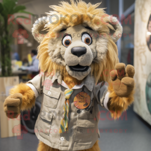 nan Tamer Lion mascot costume character dressed with a Button-Up Shirt and Hair clips