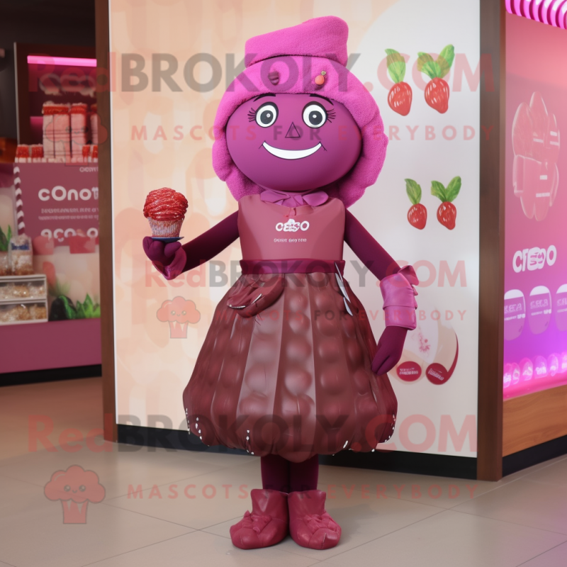 Magenta Chocolates mascot costume character dressed with a Sheath Dress and Headbands