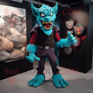 Turquoise Vampire mascot costume character dressed with a Cargo Pants and Foot pads