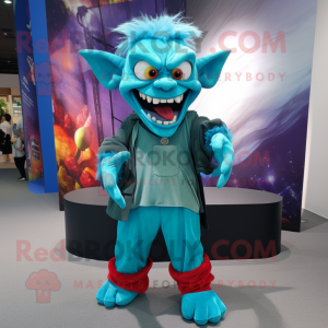 Turquoise Vampire mascot costume character dressed with a Cargo Pants and Foot pads