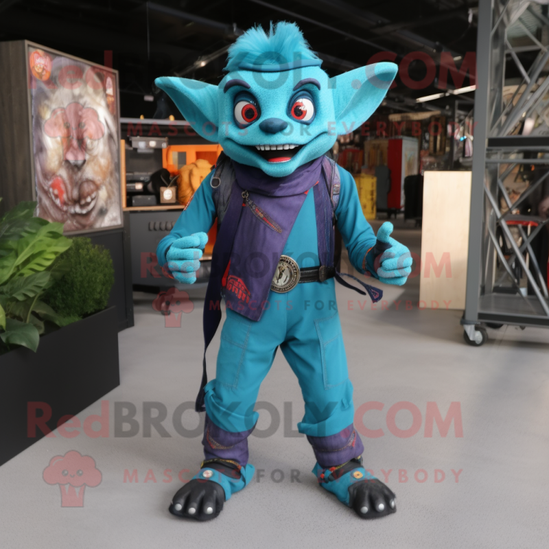 Turquoise Vampire mascot costume character dressed with a Cargo Pants and Foot pads