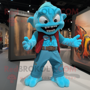 Turquoise Vampire mascot costume character dressed with a Cargo Pants and Foot pads