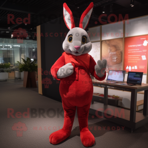 Red Rabbit mascot costume character dressed with a Long Sleeve Tee and Wallets