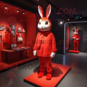 Red Rabbit mascot costume character dressed with a Long Sleeve Tee and Wallets