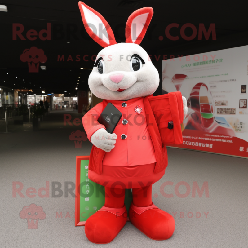 Red Rabbit mascot costume character dressed with a Long Sleeve Tee and Wallets Red Rabbit mascot costume character dressed with a Long Sleeve Tee and Wallets