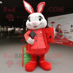 Red Rabbit mascot costume character dressed with a Long Sleeve Tee and Wallets