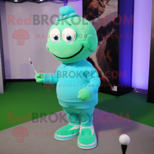 Cyaan golfbal mascotte...