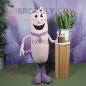 Lavender Aglet mascot costume character dressed with a Pencil Skirt and Tie pins