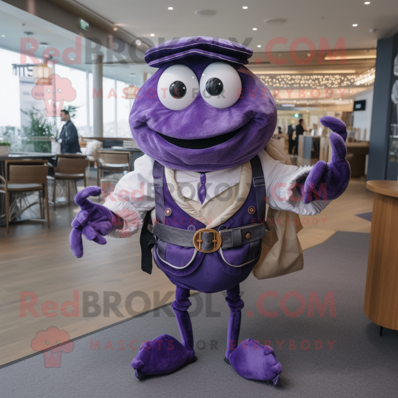 Lavender Crab mascot costume character dressed with a Waistcoat and Belts