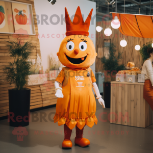 Orange Queen mascot costume character dressed with a Dungarees and Belts