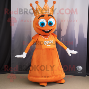Orange Queen mascot costume character dressed with a Dungarees and Belts