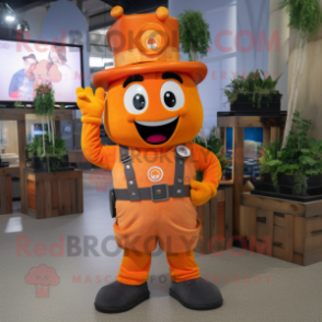 Orange Queen mascot costume character dressed with a Dungarees and Belts