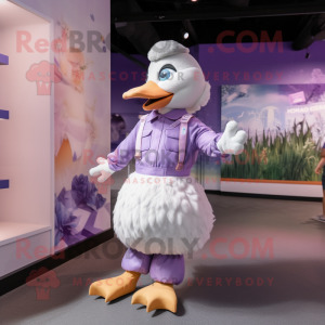 Lavender Geese mascot costume character dressed with a Playsuit and Cummerbunds