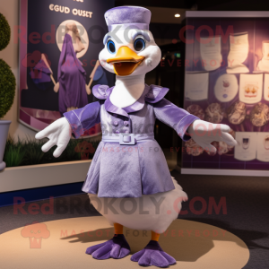 Lavender Geese mascot costume character dressed with a Playsuit and Cummerbunds