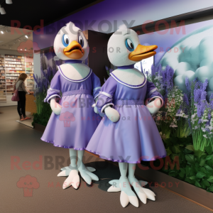 Lavender Geese mascot costume character dressed with a Playsuit and Cummerbunds
