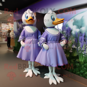 Lavender Geese mascot costume character dressed with a Playsuit and Cummerbunds