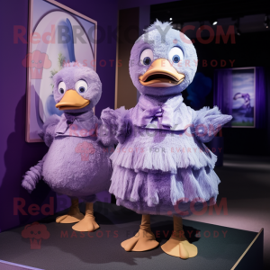 Lavender Geese mascot costume character dressed with a Playsuit and Cummerbunds