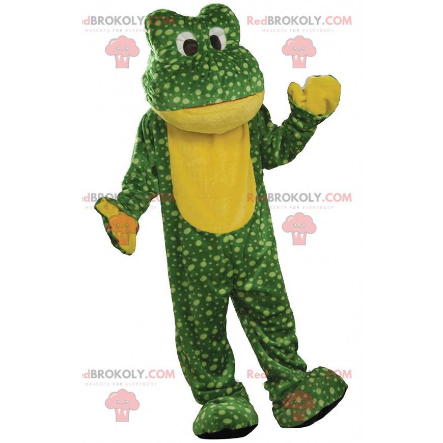 Mascote sapo verde e amarelo, fantasia de sapo - Redbrokoly.com