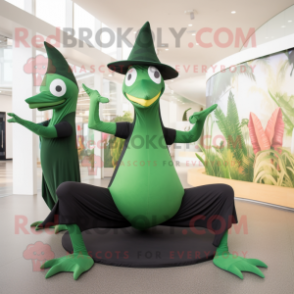 Forest Green Pterodactyl mascot costume character dressed with a Yoga Pants and Hats