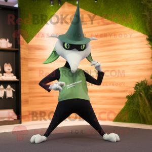 Forest Green Pterodactyl mascot costume character dressed with a Yoga Pants and Hats