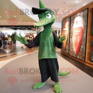 Forest Green Pterodactyl mascot costume character dressed with a Yoga Pants and Hats