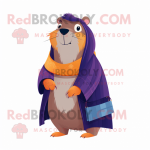 Navy Capybara mascot costume character dressed with a Cardigan and Wraps