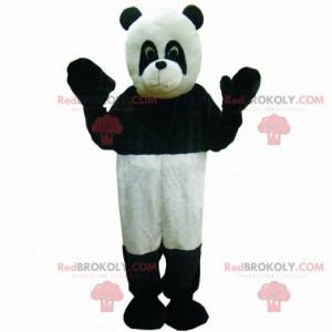 Mascote panda preto e branco, fantasia de ursinho de pelúcia em