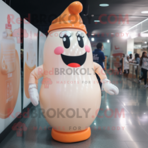 Peach Bottle Of Milk mascot costume character dressed with a Turtleneck and Headbands