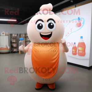 Peach Bottle Of Milk mascot costume character dressed with a Turtleneck and Headbands