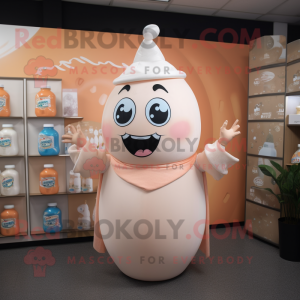 Peach Bottle Of Milk mascot costume character dressed with a Turtleneck and Headbands