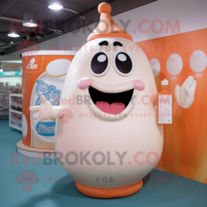 Peach Bottle Of Milk mascot costume character dressed with a Turtleneck and Headbands