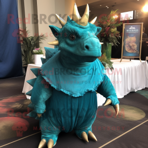 Teal Triceratops mascotte...