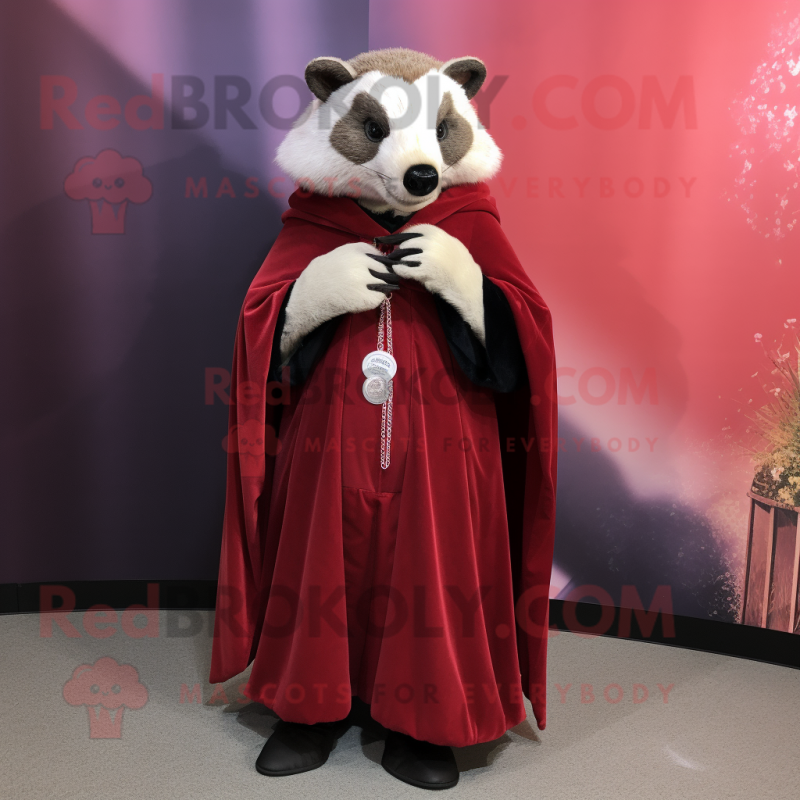 Red Badger mascot costume character dressed with a Evening Gown and Wraps Red Badger mascot costume character dressed with a Evening Gown and Wraps