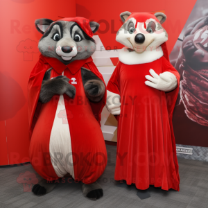 Red Badger mascot costume character dressed with a Evening Gown and Wraps