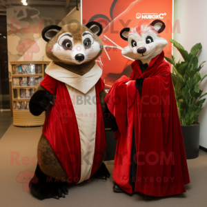 Red Badger mascot costume character dressed with a Evening Gown and Wraps