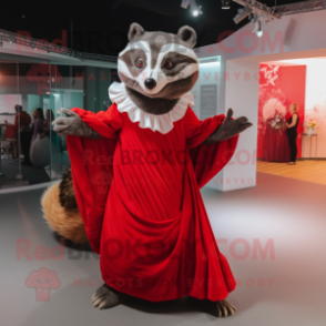 Red Badger mascot costume character dressed with a Evening Gown and Wraps