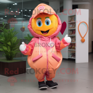 Peach Heart mascot costume character dressed with a Windbreaker and Caps