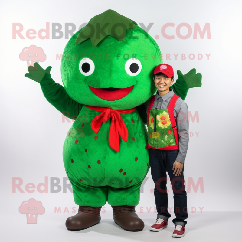 Forest Green Strawberry mascot costume character dressed with a Jumpsuit and Scarves Forest Green Strawberry mascot costume character dressed with a Jumpsuit and Scarves