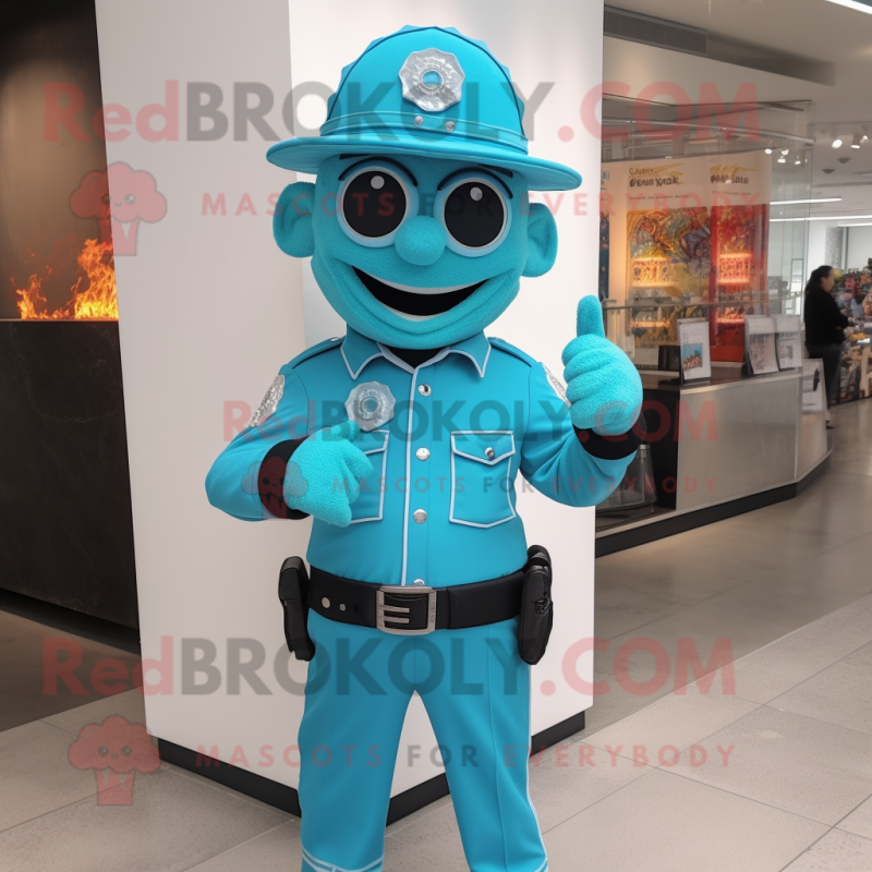 Turquoise Fire Fighter mascot costume character dressed with a Leather Jacket and Ties Turquoise Fire Fighter mascot costume character dressed with a Leather Jacket and Ties