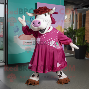 Magenta Hereford Cow maskot...