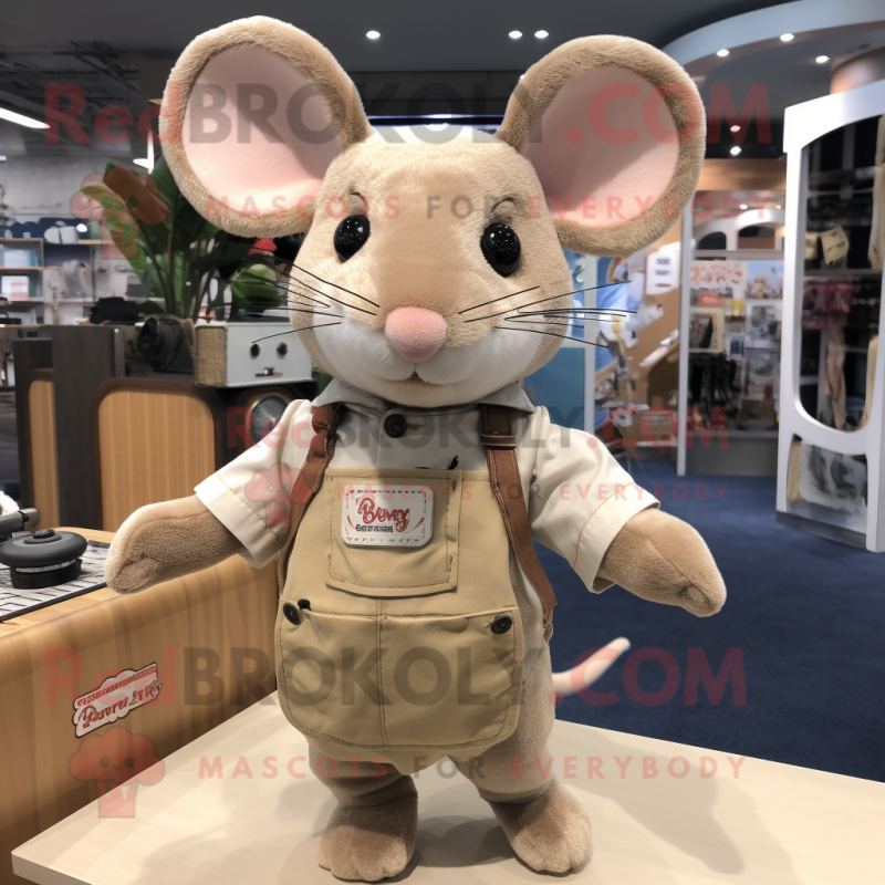 Tan Mouse mascot costume character dressed with a Henley Tee and Hairpins