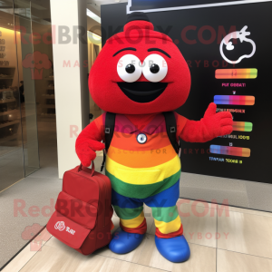 Red Rainbow mascot costume character dressed with a Trousers and Wallets