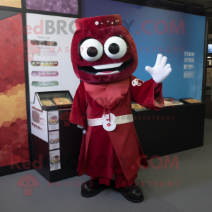 Maroon Sushi mascot costume character dressed with a A-Line Skirt and Cufflinks