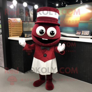 Maroon Sushi mascot costume character dressed with a A-Line Skirt and Cufflinks