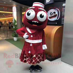 Maroon Sushi mascot costume character dressed with a A-Line Skirt and Cufflinks