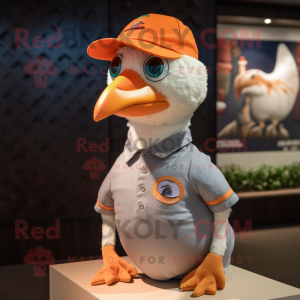 Peach Guinea Fowl mascot costume character dressed with a Polo Tee and Hat pins