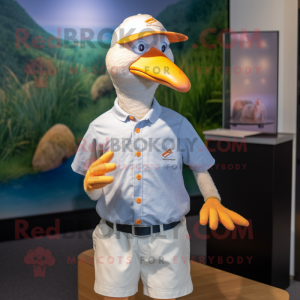 Peach Guinea Fowl mascot costume character dressed with a Polo Tee and Hat pins