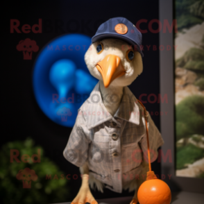 Peach Guinea Fowl mascot costume character dressed with a Polo Tee and Hat pins