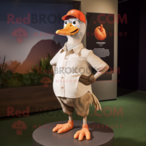 Peach Guinea Fowl mascot costume character dressed with a Polo Tee and Hat pins