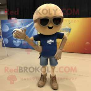 Tan Volleyball Ball mascot costume character dressed with a Bootcut Jeans and Sunglasses